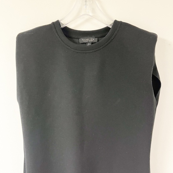 Rachel Zoe Sleeveless Padded Shoulder Crew Neck Black Mini Dress Size S - Picture 4 of 8
